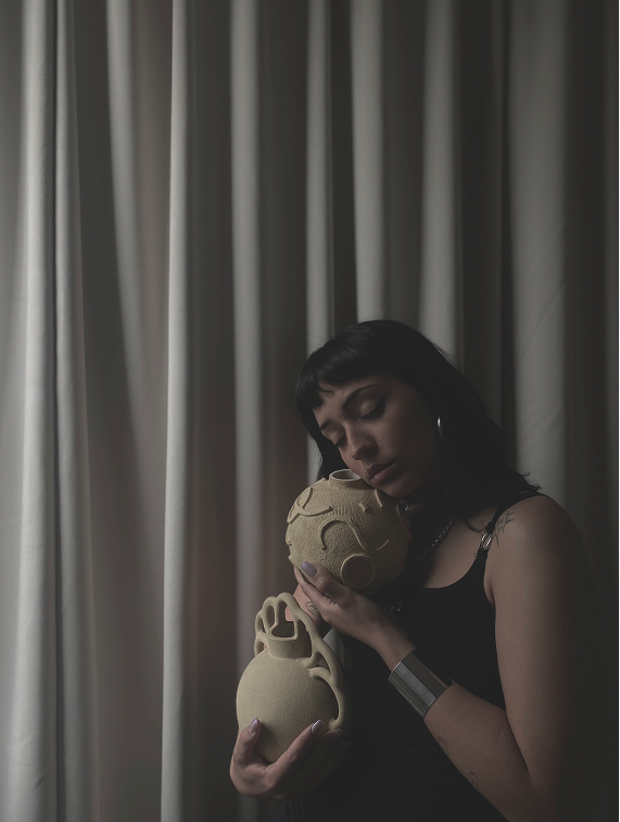 Joana Rodrigues with her ceramic work